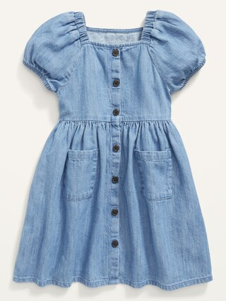 Button-Front Puff-Sleeve Jean Dress for Toddler Girls | Old Navy (US)