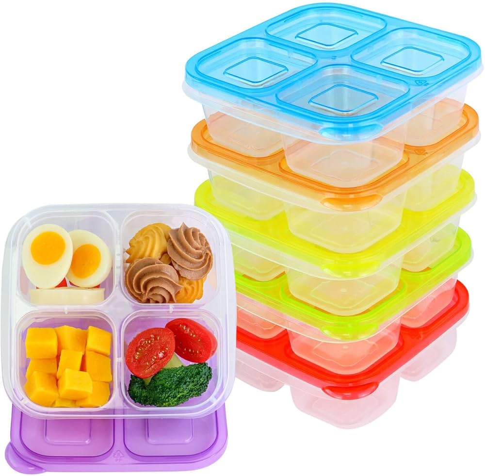 Finorder 6 Pack 4-Compartment Food Containers, Reusable Snack Containers for Kids Adults School W... | Amazon (US)