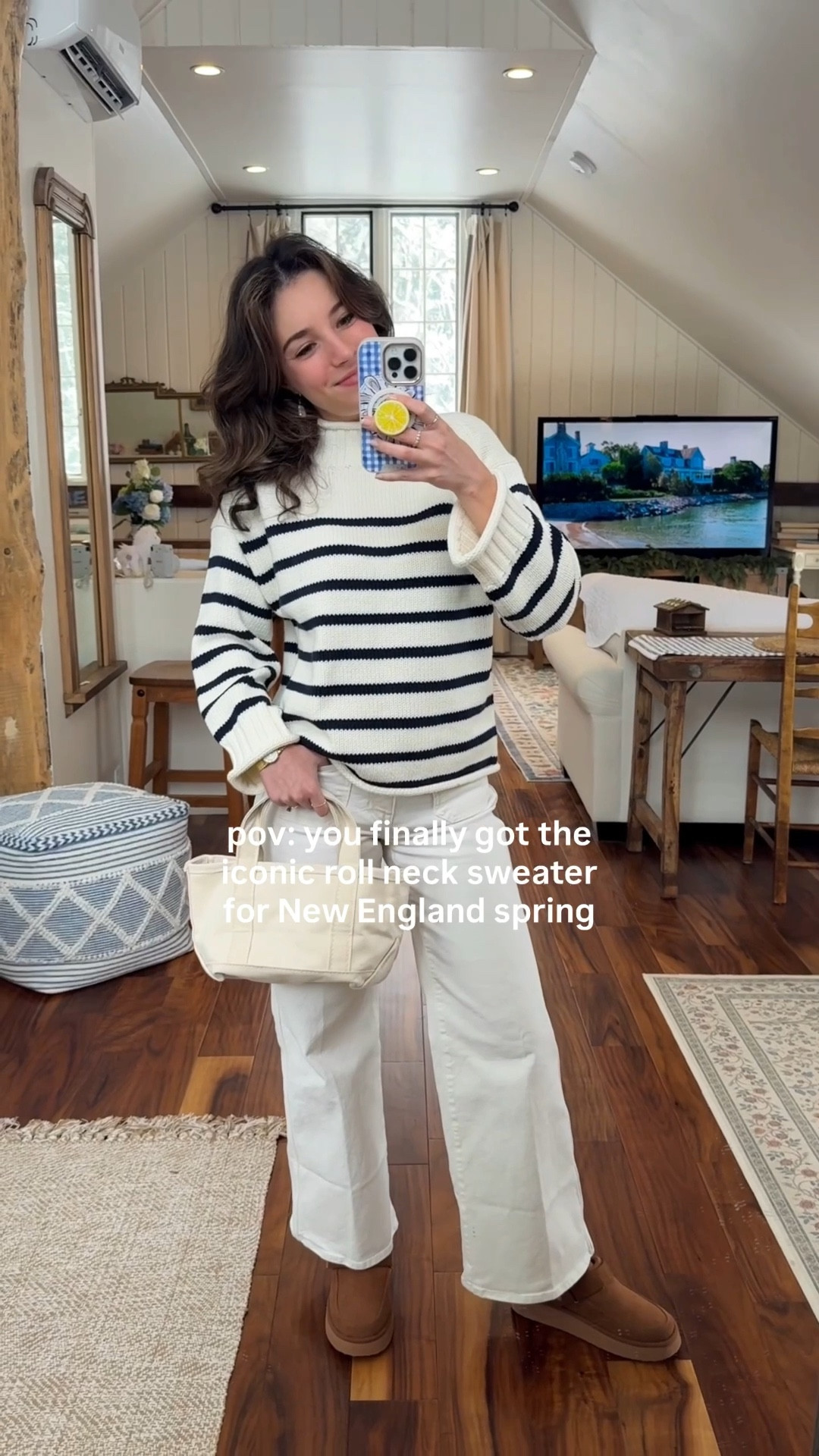Finally got the viral J. Crew rollneck sweater! It's perfection - I am 5 foot 3 wearing an XS and 24 Petitie in the white jeans! 🌊🤍

Roll neck sweater / blue and white stripe sweater / white jeans / ll bean bag / boat and tote / brown slides / brown mules / stripe sweater / spring outfit / winter outfit / spring transitional outfit / winter denim

#LTKgrwm #LTKdayinmylife #LTKootd