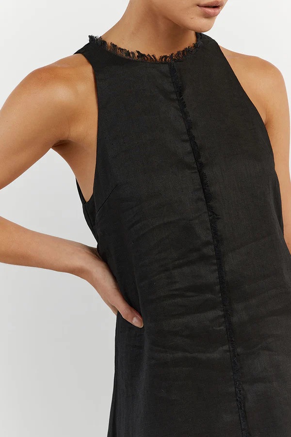 GEORGIE BLACK LINEN HIGH NECK DRESS | DISSH