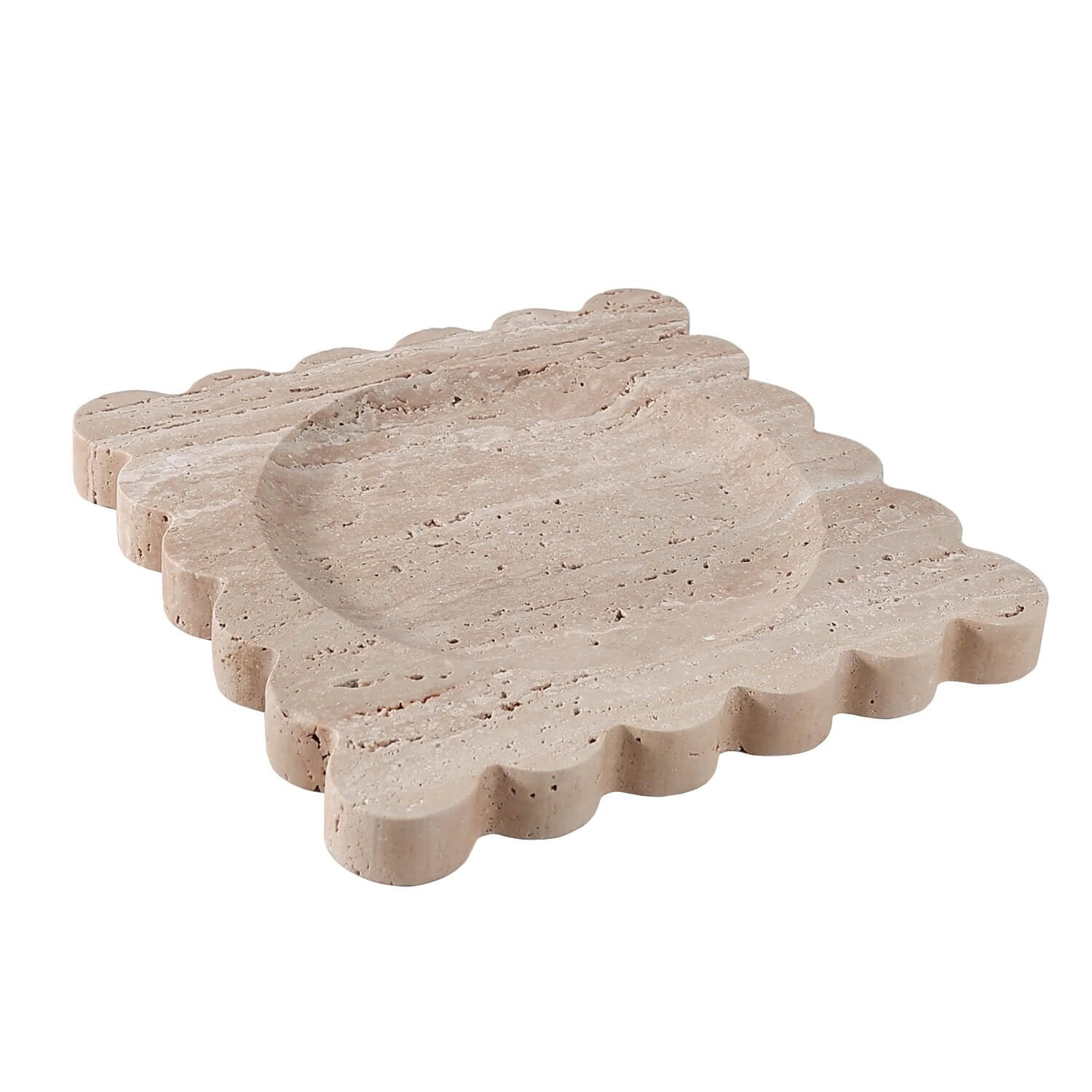 Natural Travertine Tray with Scalloped Edge, Vanity Decorative Tray for Countertop Organizer, Cat... | Amazon (US)