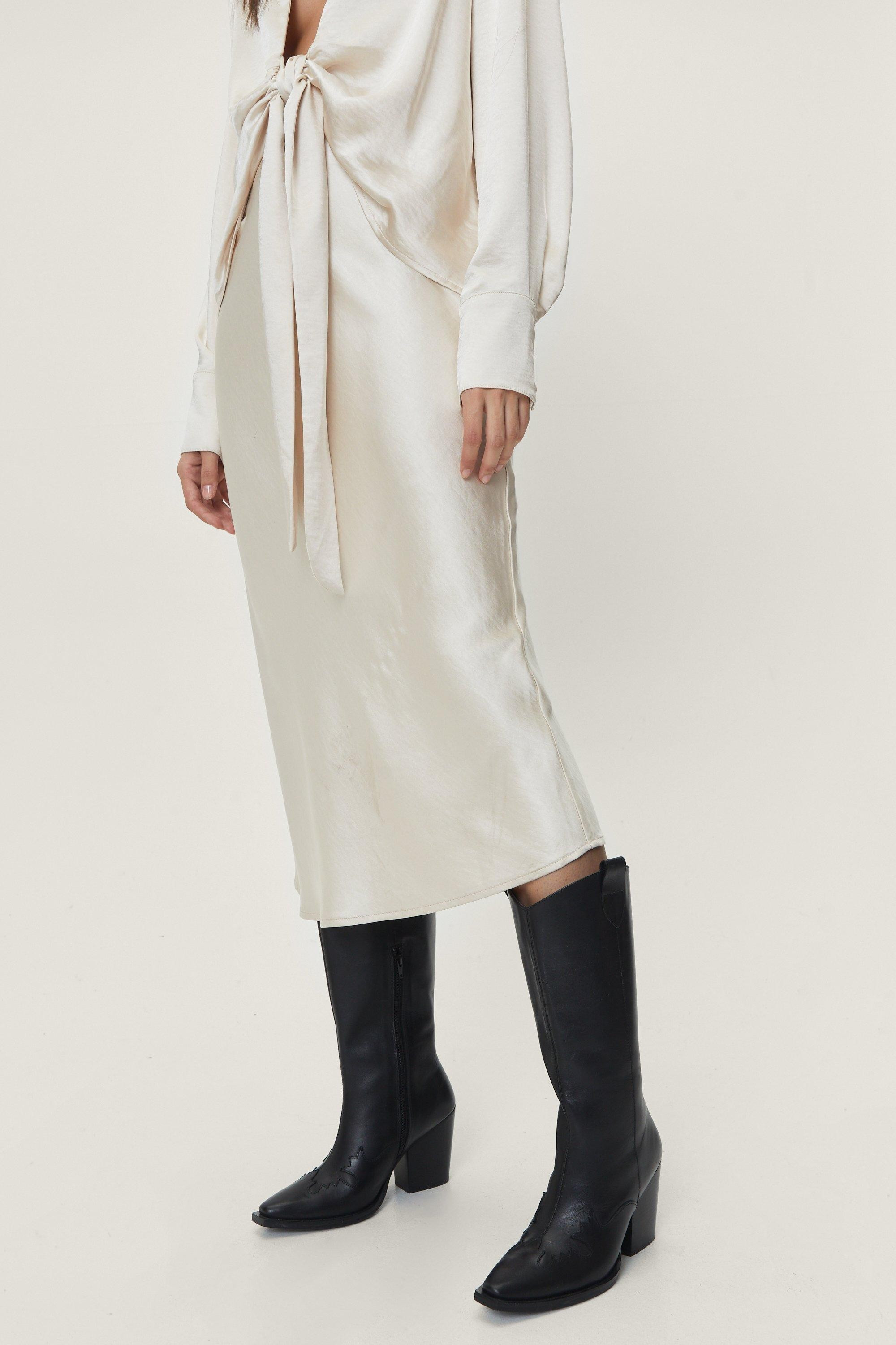 Satin Bias Cut High Waisted Midi Skirt | Nasty Gal (US)