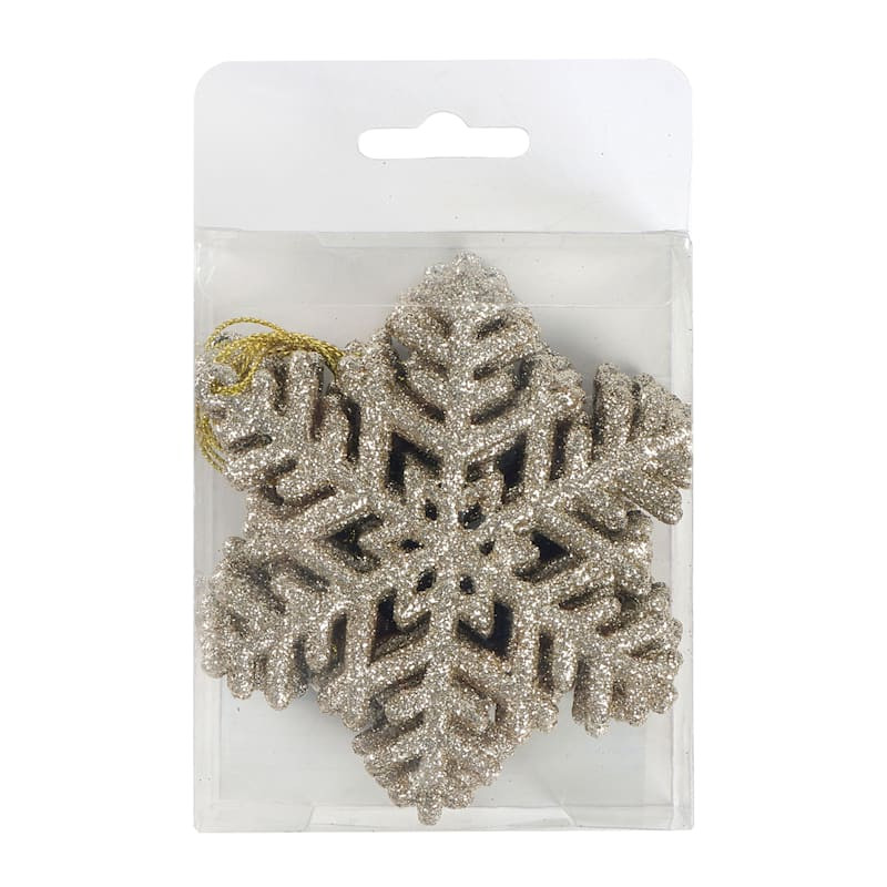 10-Count Gold Glittered Snowflake Shatterproof Ornaments, 4" | At Home