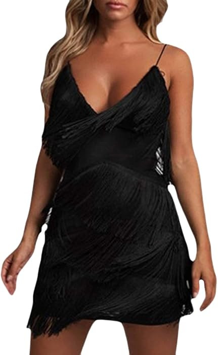 ECDAHICC Women\u2019s Dresses Flapper Dresses 20s Gatsby with All-Over Fringe Mini Dresses | Amazon (US)