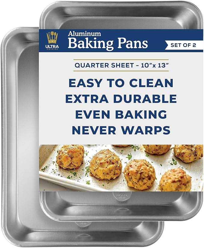 Professional Quarter Sheet Baking Pans - Aluminum Cookie Sheet Set of 2 - Rimmed Baking Sheets fo... | Amazon (US)