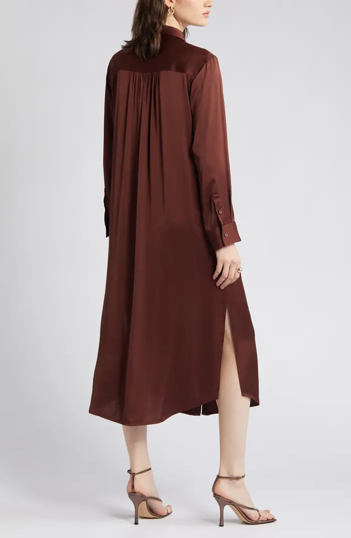 Long Sleeve Satin Midi Shirtdress | Nordstrom