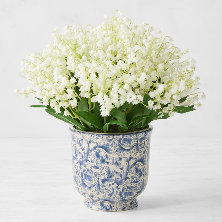 Faux Lily of the Valley Arrangement in Blue & White Pot | Williams-Sonoma