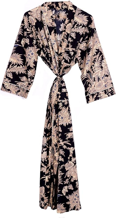 Pure 100% Cotton Robe For Womens Bathrobe Dressing Gown Long sleepwear Free Size Kimono | Amazon (US)