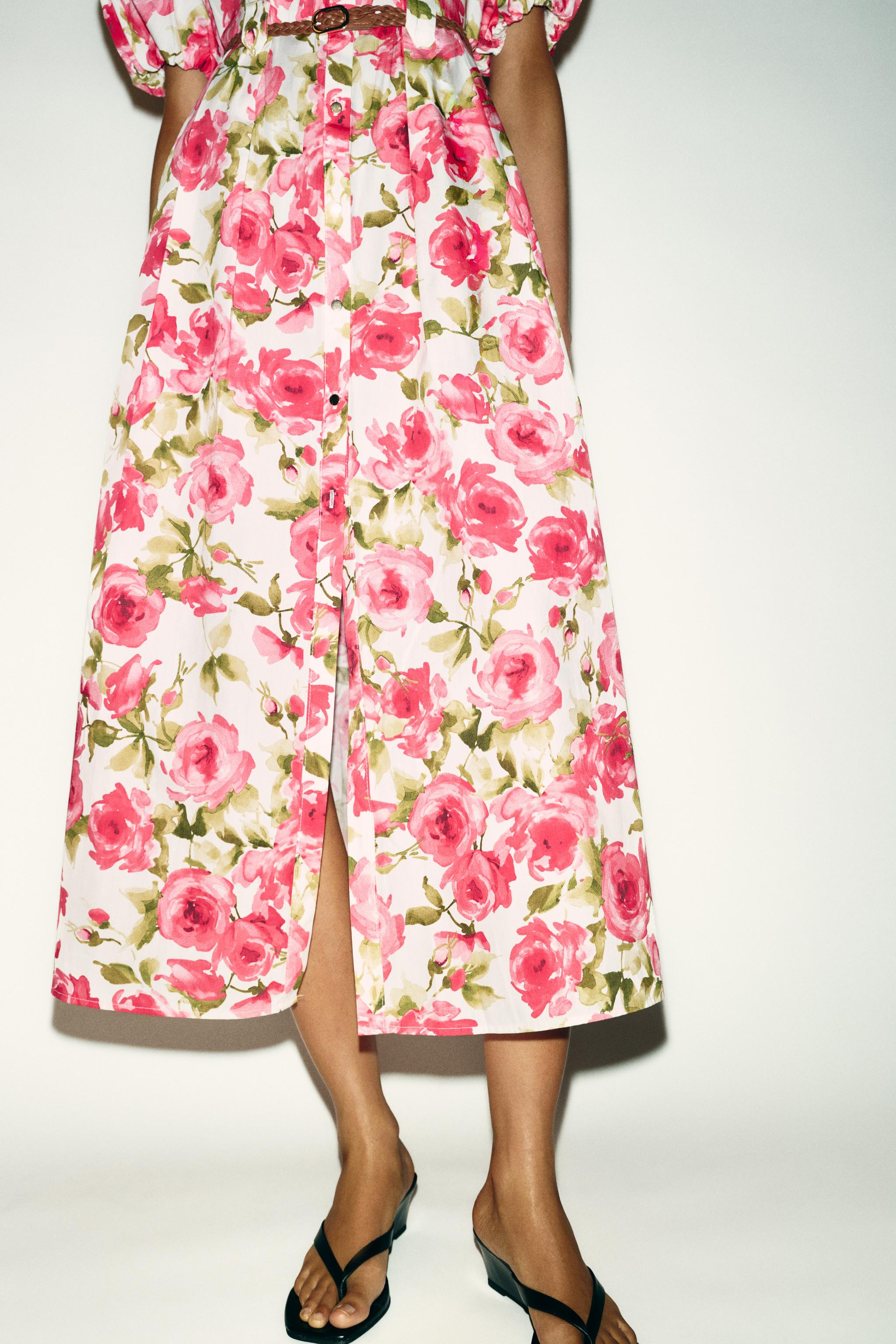 BELTED FLORAL PRINT MIDI DRESS | Zara US