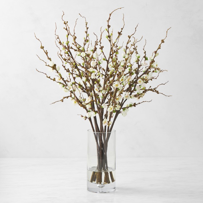 Faux Peach Blossom Arrangement in Glass Vase | Williams-Sonoma