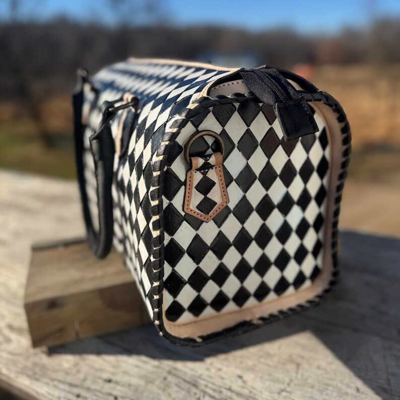 Black and White Checkered Genuine Western Cowhide Leather Purse - Etsy | Etsy (US)