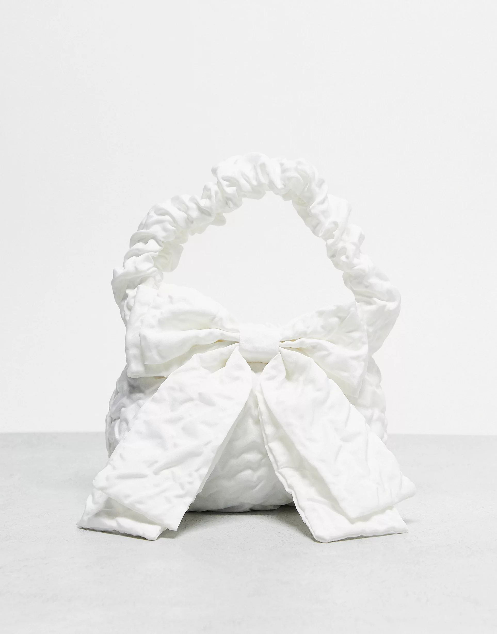 True Decadence bow detail grab bag in white satin | ASOS (Global)