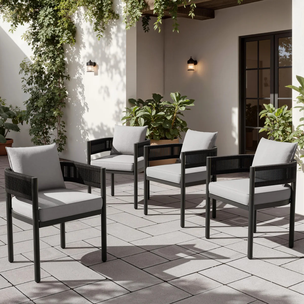 Alessandra Rope Outdoor Dining Chairs With Cushions (Set of 4) | Wayfair North America