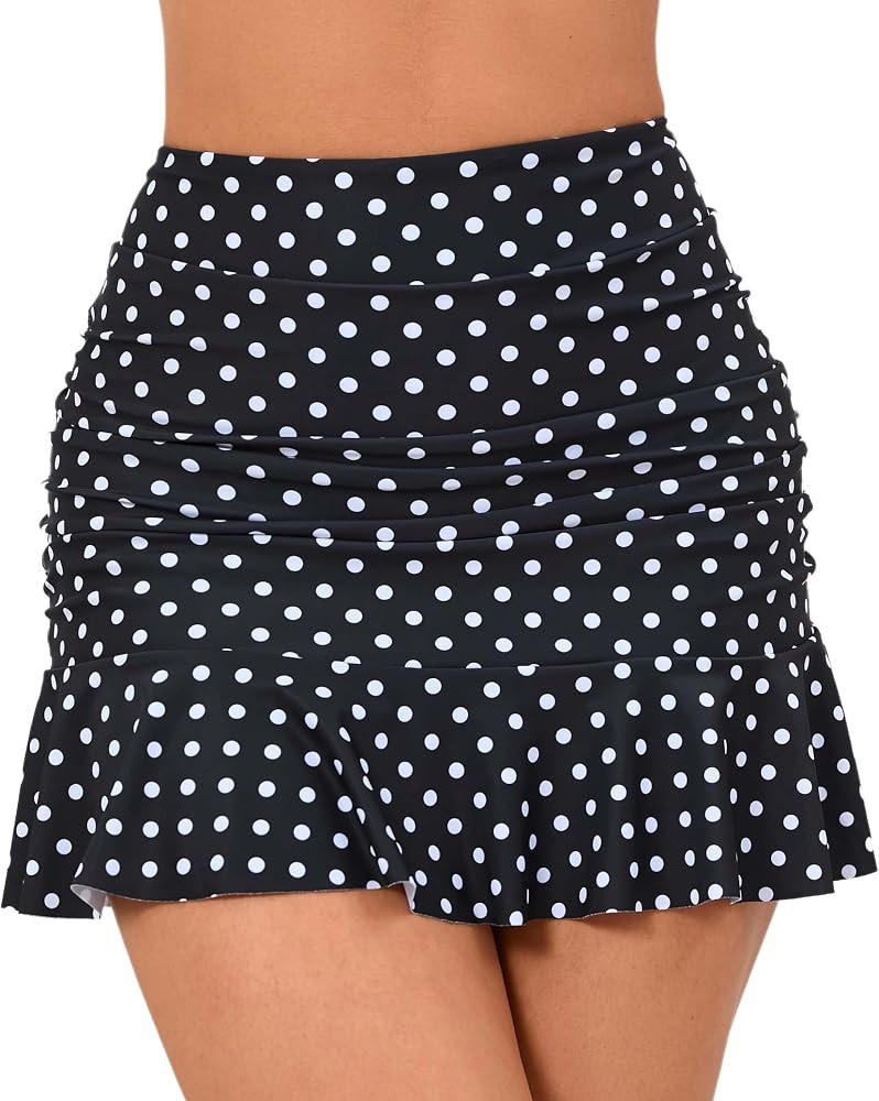 Halcurt Women's High Waisted Ruffle Swim Skirts with Short Tummy Control Ruched Bikini Swimsuit B... | Amazon (US)