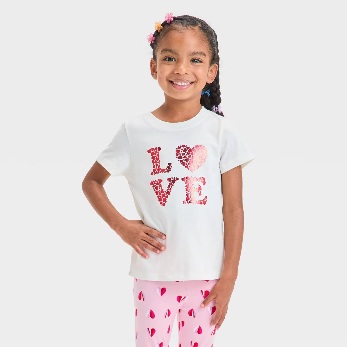 Toddler Girls' Short Sleeve Love Hearts Graphic T-Shirt - Cat & Jack™ Off-White | Target