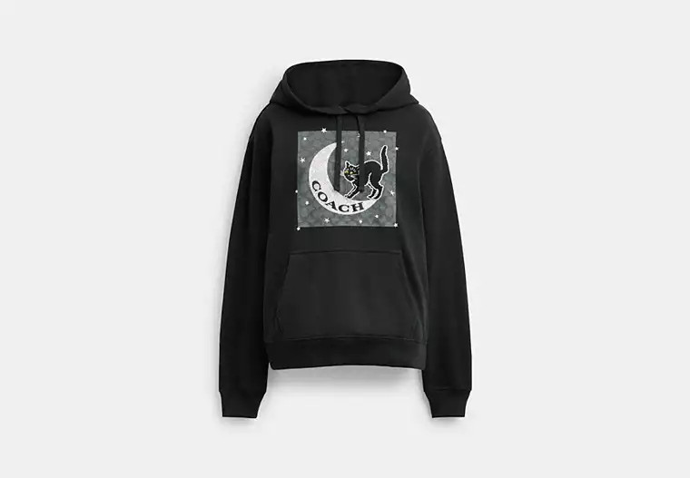 Halloween Black Cat Moon Signature Square Hoodie | Coach Outlet US