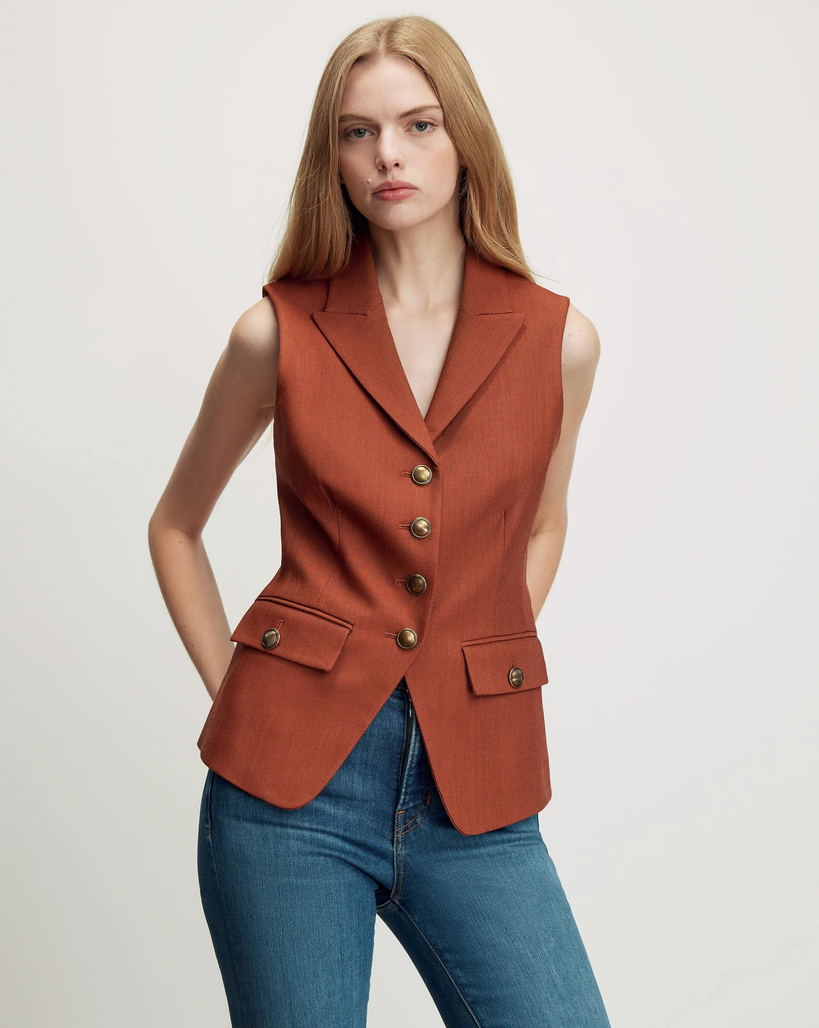 Benny Tailored Vest in Rust Red | Veronica Beard | Veronica Beard