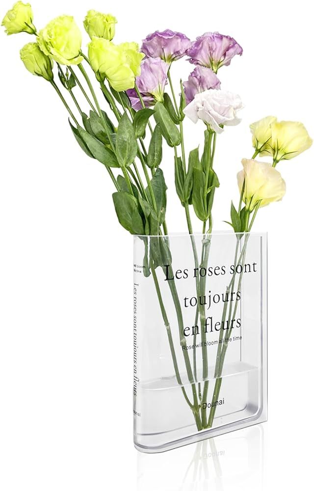 Clear Book Vase for Flowers - Acrylic Transparent Book Shaped Vase for Unique Home Decor and Arti... | Amazon (US)
