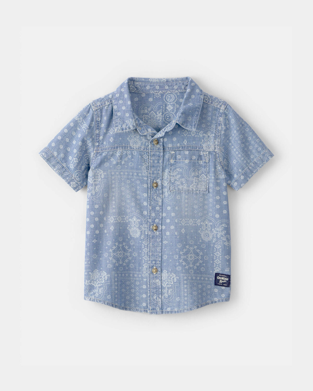 Blue - Toddler Boy Bandana Chambray Short-Sleeve Button-Down Shirt - Blue, Selected | Carter's Inc