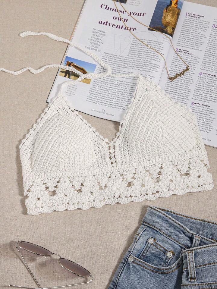 SHEIN Swim BohoFeel Crochet Halter Bikini Top | SHEIN