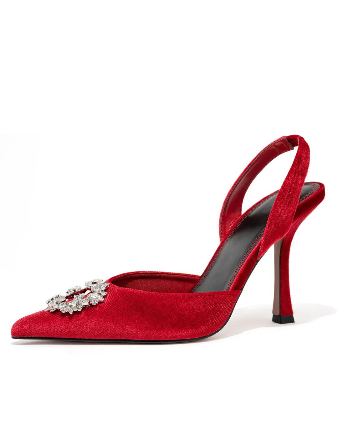 Madison Velvet Embellished Slingback Heel - Red | VICI Collection