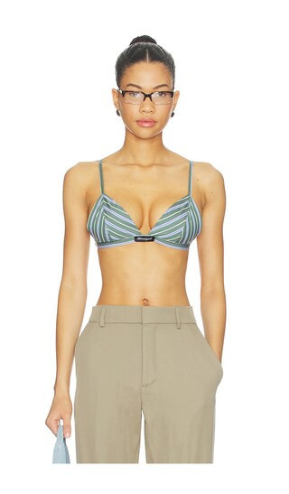 HOMMEgirls Shirting Bralette in Green,Blue. - size L | Revolve Clothing (Global)