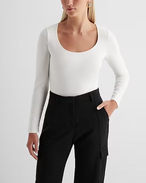Body Contour Cotton Scoop Neck Long Sleeve Bodysuit | Express