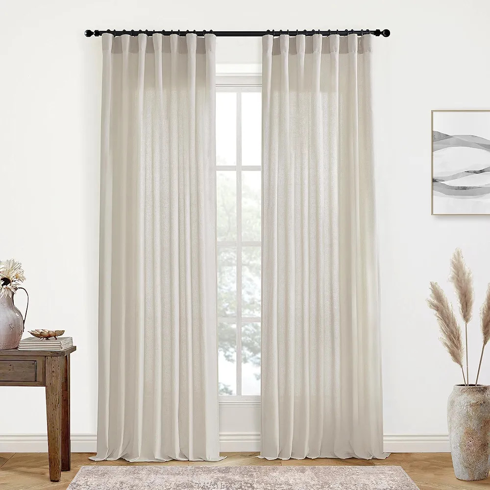 XTMYI Oatmeal Beige Curtains 84 Inches Long for Living Room 2 Panels Sets Stone Washed Linen Eart... | Amazon (US)