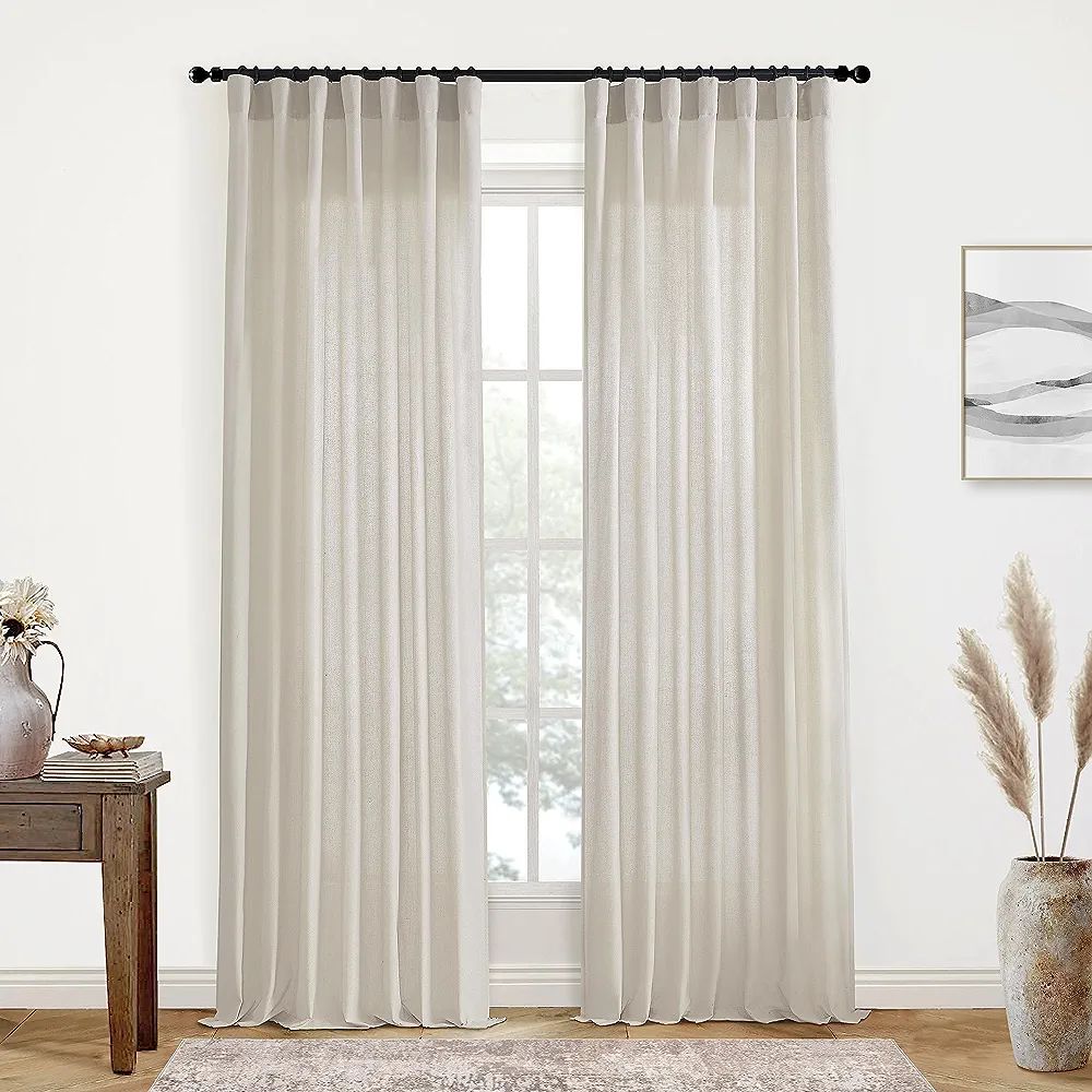 XTMYI Oatmeal Beige Curtains 84 Inches Long for Living Room 2 Panels Sets Stone Washed Linen Eart... | Amazon (US)