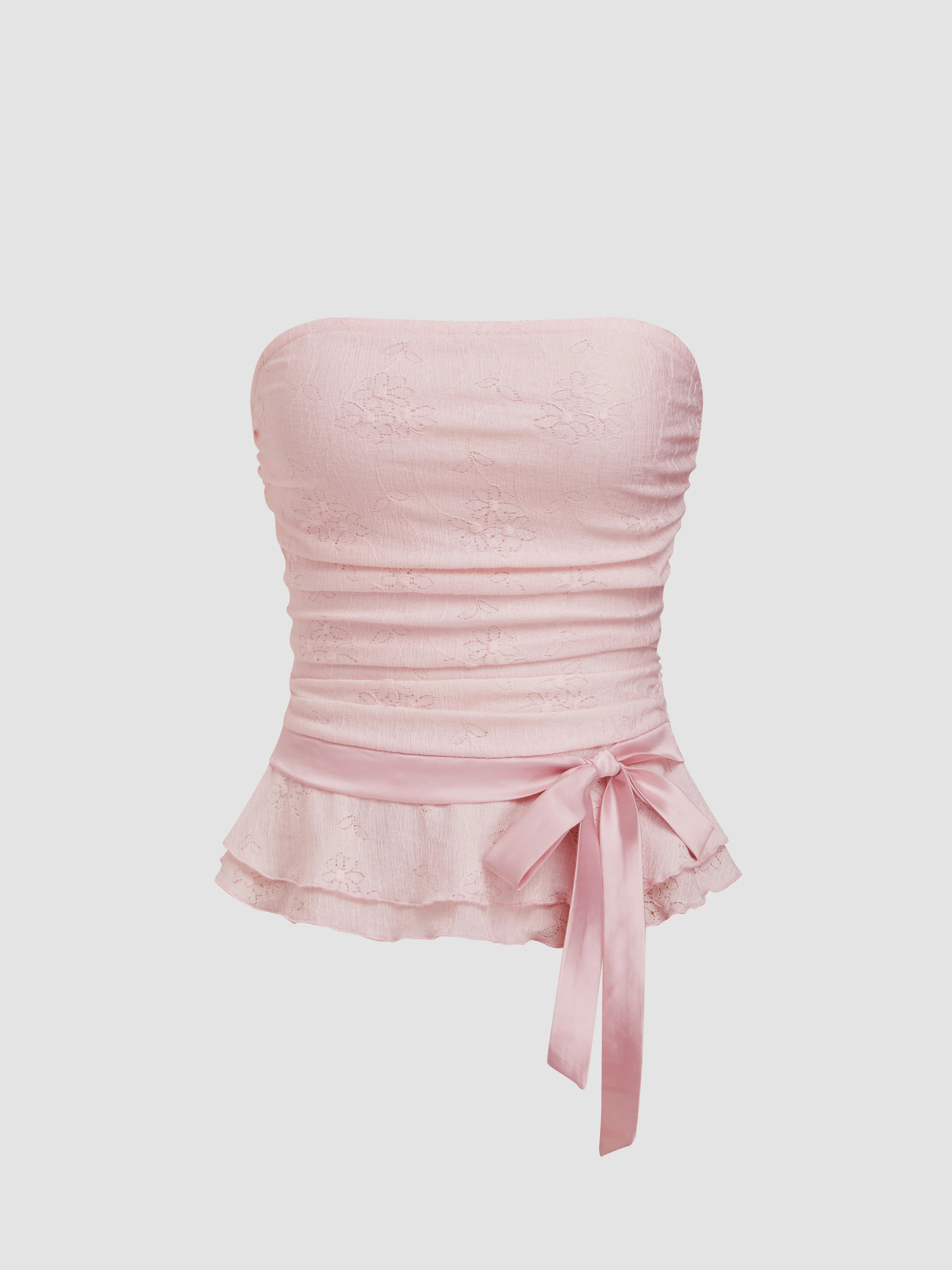 Valentijnsdag snelle outfits Kant Lace Lettuce Trim Bowknot Ruched Bandeau Top For Datum | Cider