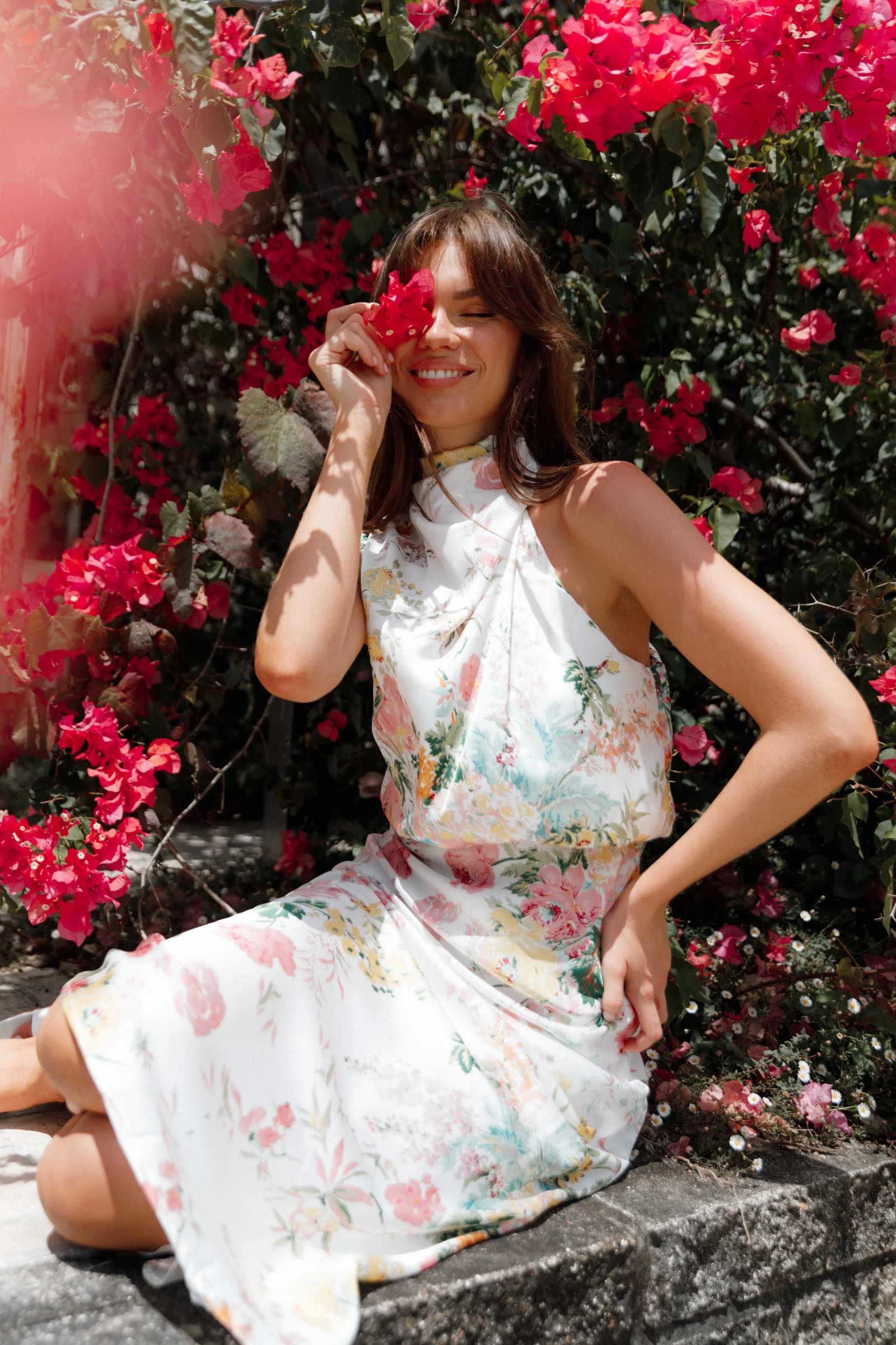 Anabelle Halter Neck Midi Dress - White Floral | Petal & Pup (US)