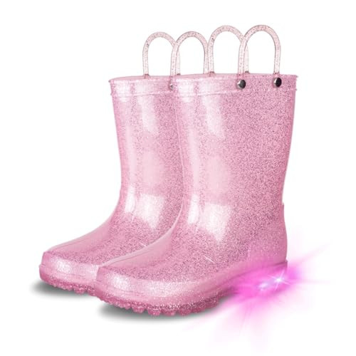 GAWBAW Toddler Rain Boots Kids With Glitter Light up Rain Boots With Easy-on Handles Waterproof For Boys and Girls | Amazon (US)