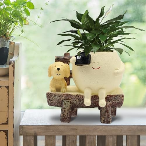 Tuenmofun Cute Funny Resin Bench Smiley Face Plant Pot Unique Head Succulent Planter for Indoor & Outdoor Flower | Amazon (US)
