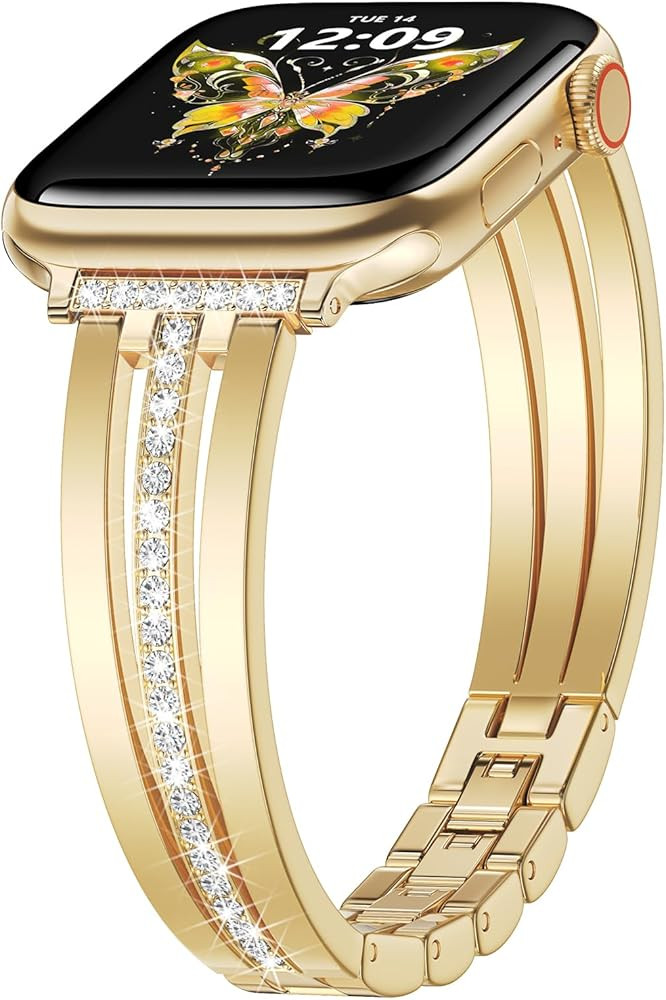 AIRSPO Slim Gold Band Compatible with Apple Watch 38mm 40mm 41mm 42mm 44mm 45mm 46mm Women Thin M... | Amazon (US)
