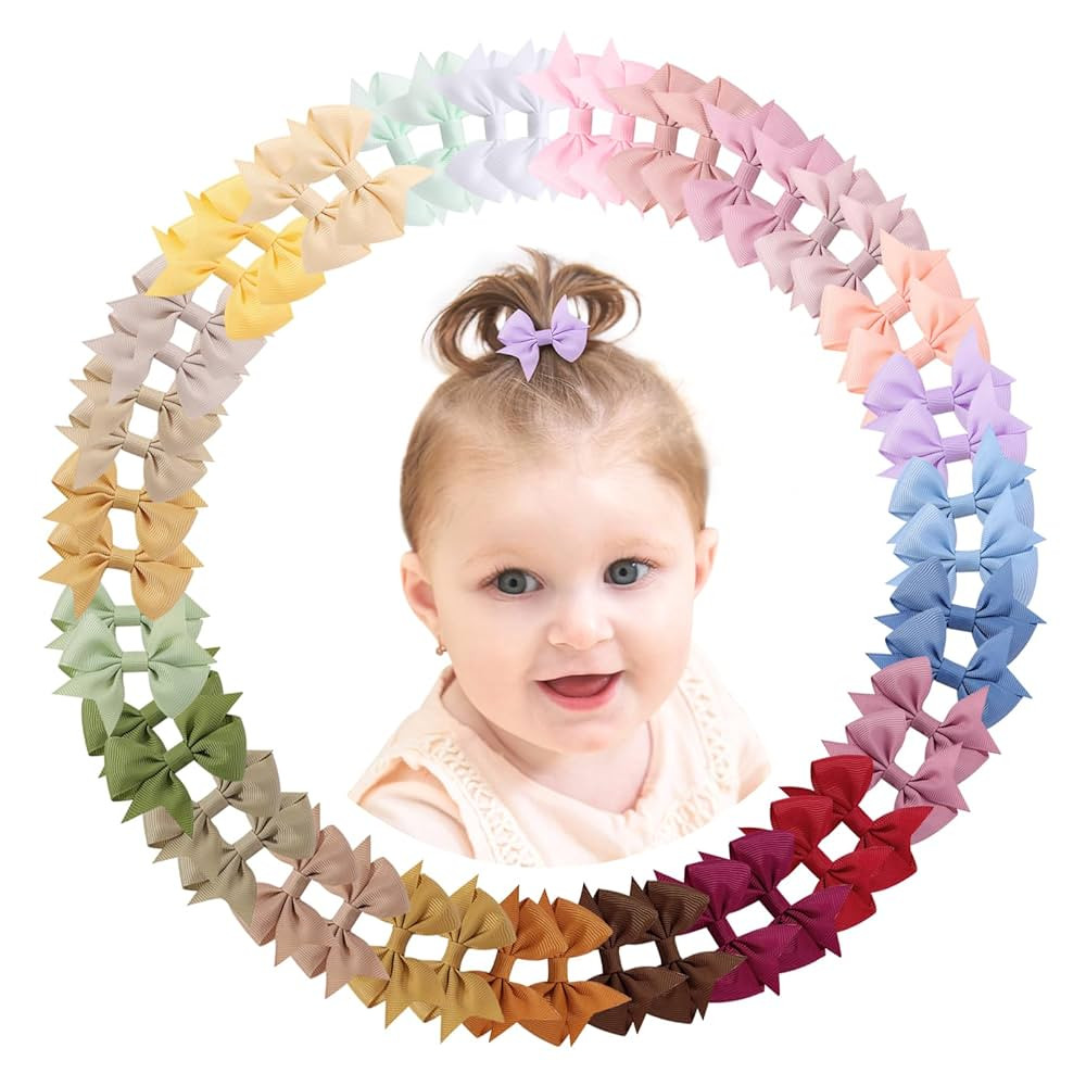 doboi 50PCS 2.5'' Baby Hair Clips Small Bows Fully Lined Grosgrain Boutique Solid Ribbon Small Bo... | Amazon (US)
