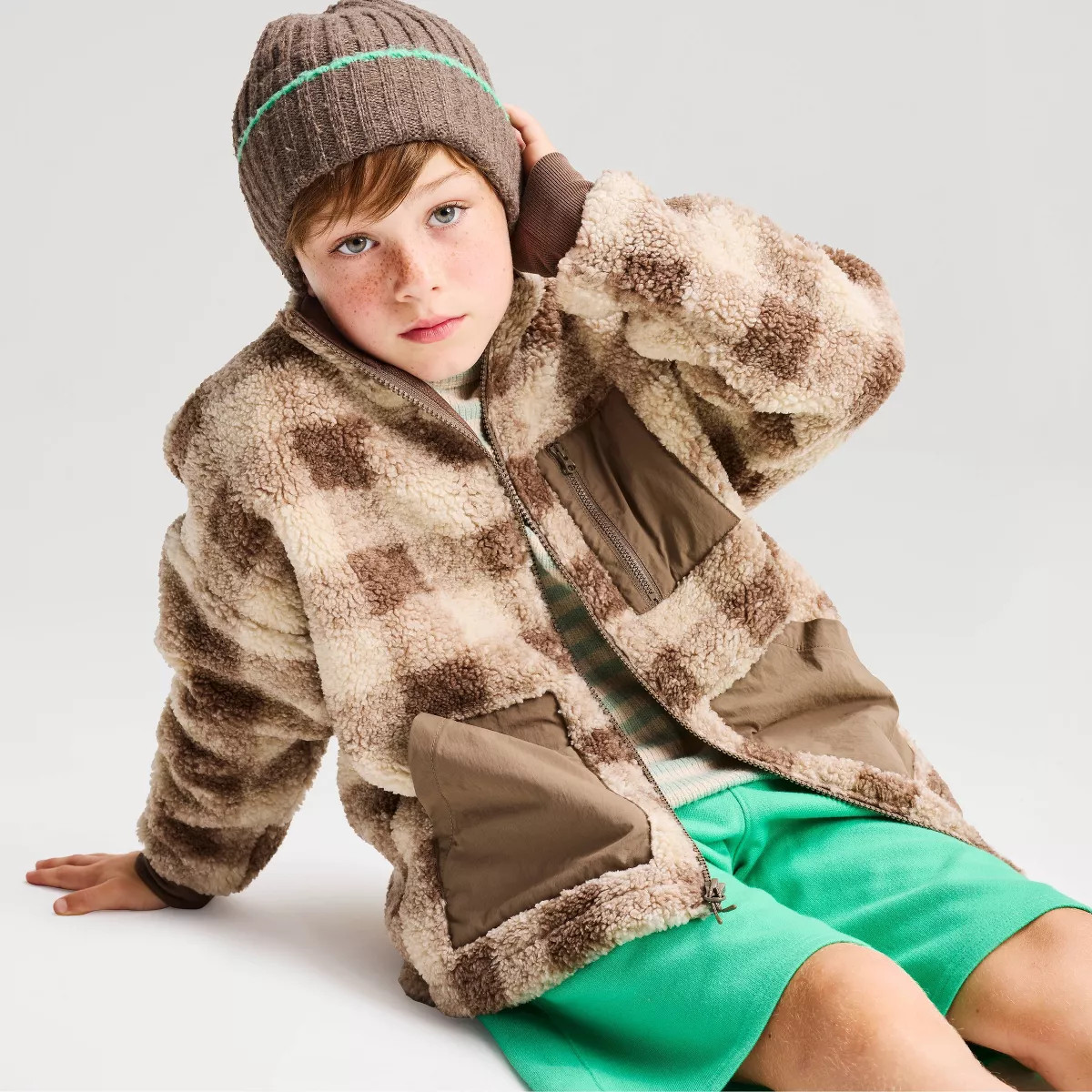 Boys' Faux Shearling Oversized Fit Zip-Up Jacket - Cat & Jack™ Light Blue/Navy Blue XS | Target
