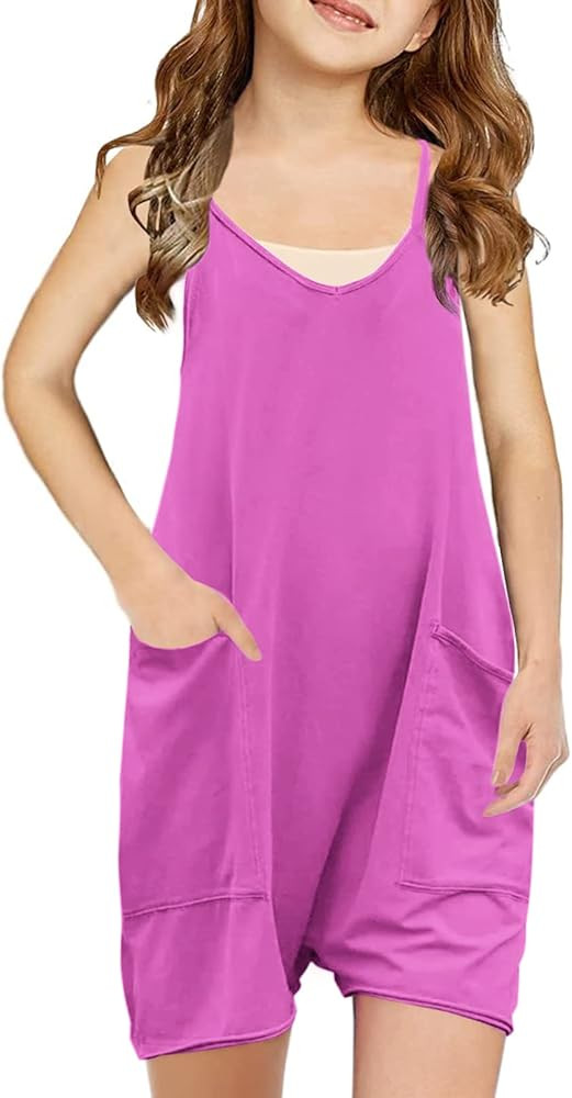 Nirovien Girls Sleeveless Jumpsuits Spaghetti Strap Romper Halter Long Pants with Pockets | Amazon (US)