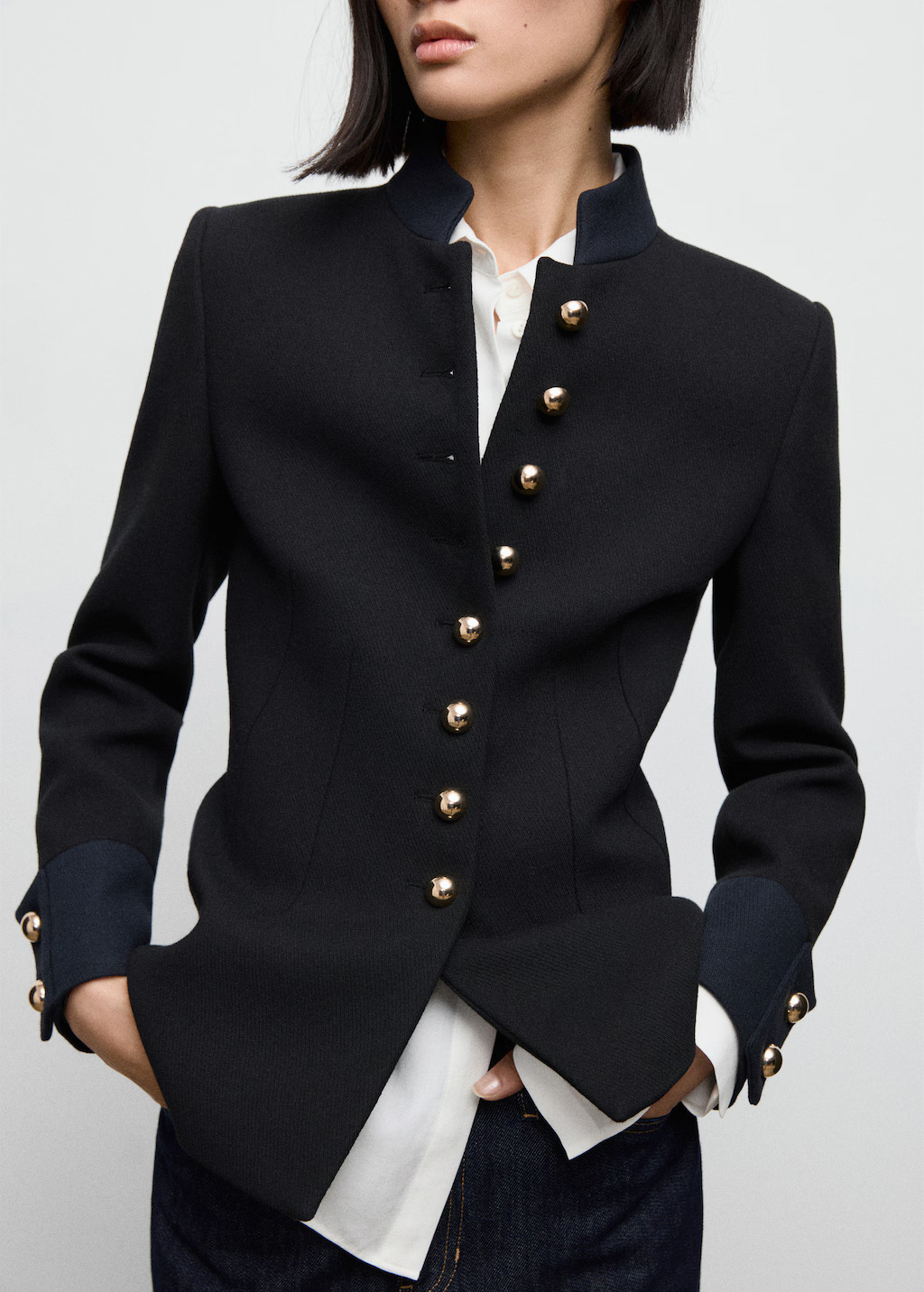 Fitted jacket with band collar - Women | MANGO USA | Mango (US/MX/AU)