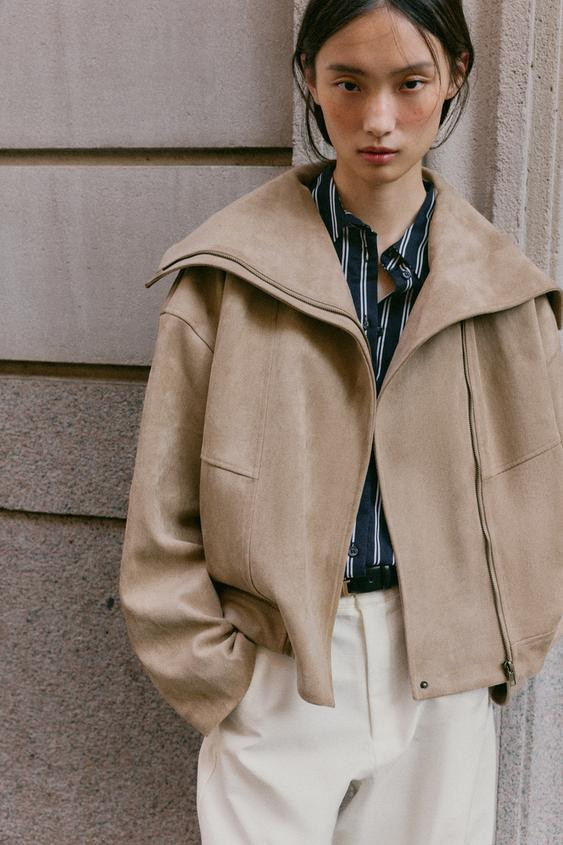 BOMBER JACKET WITH WIDE COLLAR | Zara UK