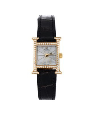Heure H Quartz Watch in Gold and Alligator with Diamond Bezel and Mother of Pearl 17mm | Bloomingdale's (US)