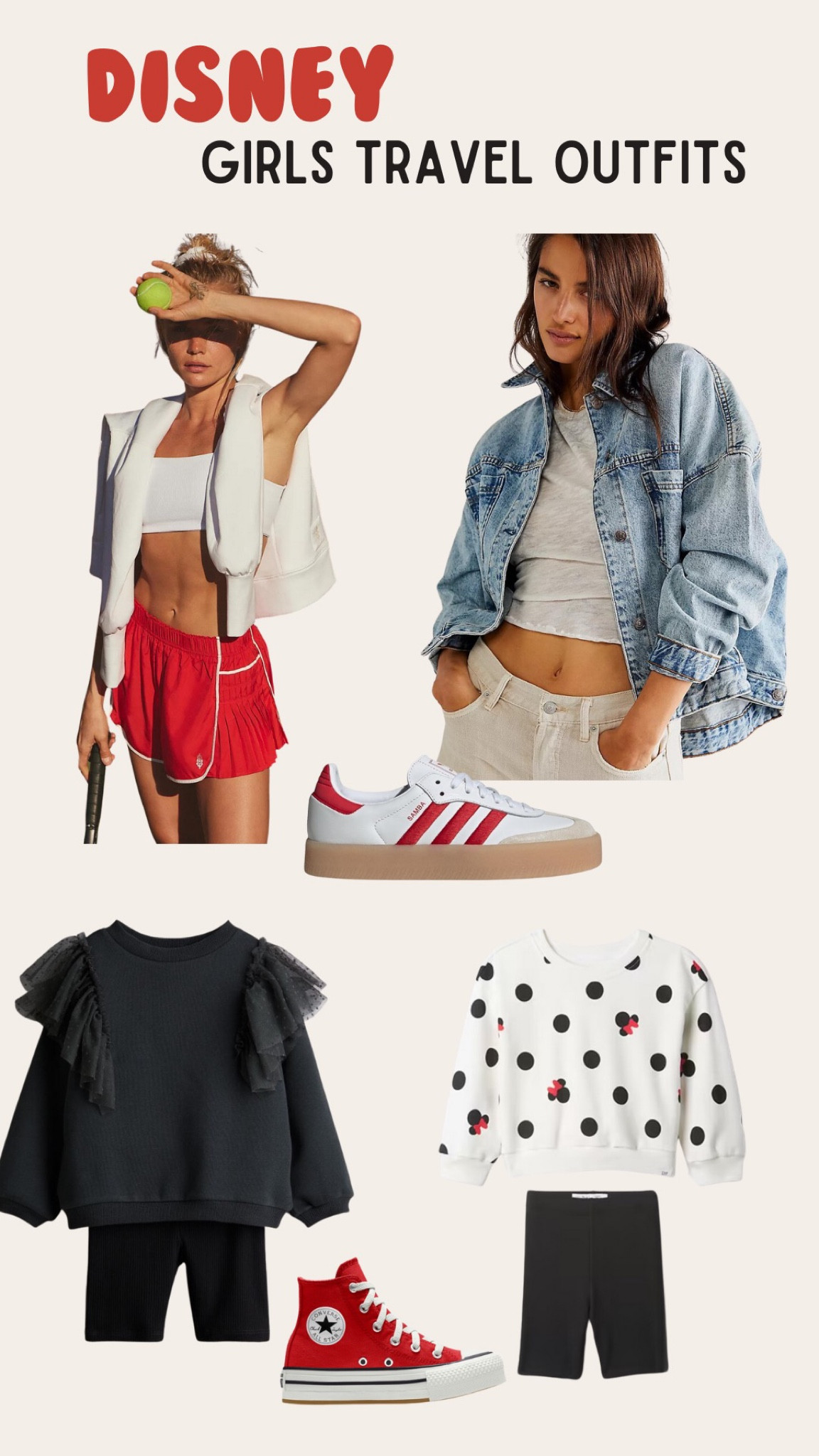 Disney TRAVEL day outfits for the family! Wearing sm in top, sm in shorts. Sized down half sz in sneakers. Kids converse run big, sz down half size. Comfy yet cute outfits. Disney outfits. Travel outfit.

#LTKTravel #LTKFamily #LTKFindsUnder100