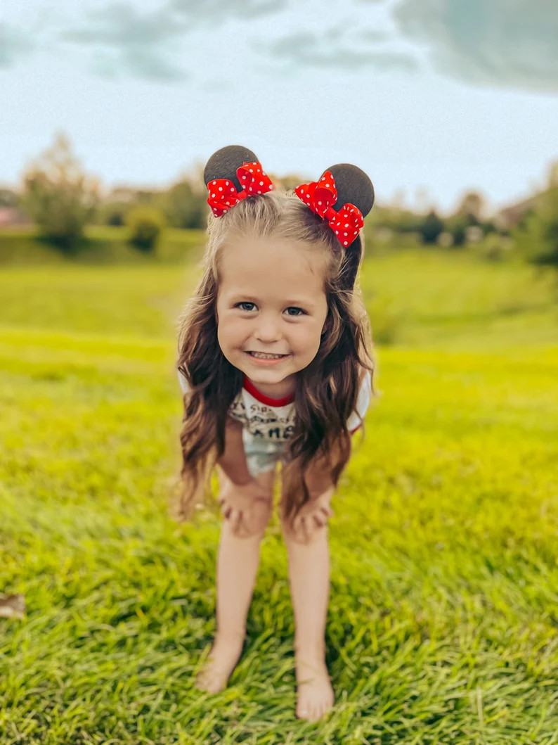 Minnie Mouse Hair Clip.Minnie Birthday Hair Bows, Pigtail pom pom ears.Fish extender.Minnie Mouse... | Etsy (US)