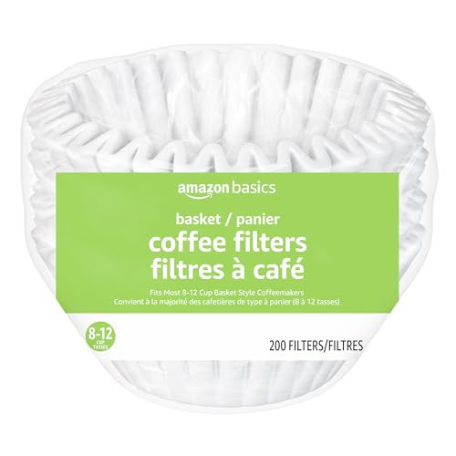 Amazon Basics Basket Coffee Filters for 8-12 Cup Coffee Makers, White, 200 Count | Amazon (US)