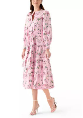 Crown & Ivy Women's Long Sleeve Scallop Trim Shirt Dress, Pink, Large | Belk