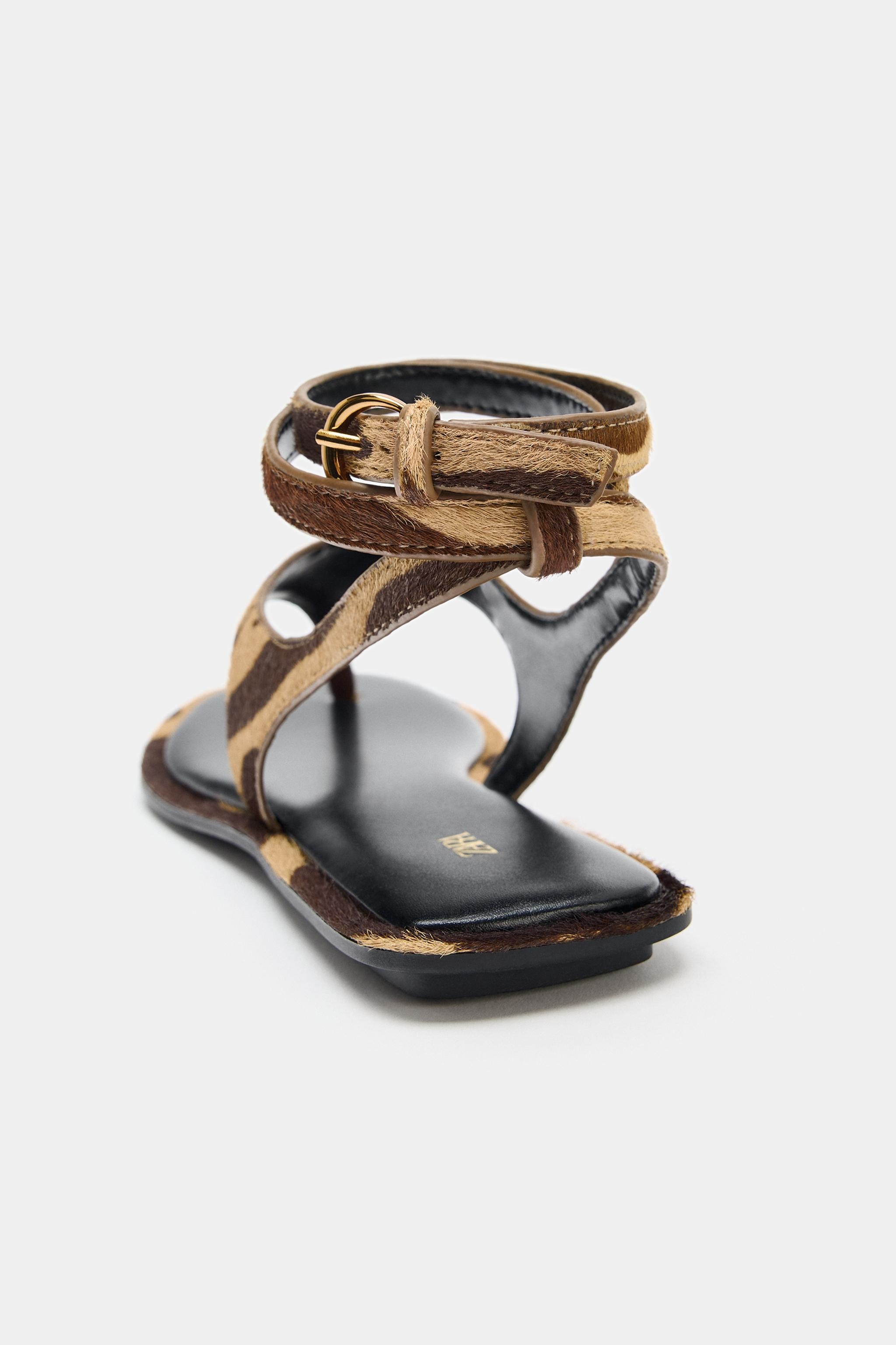 ANIMAL PRINT LEATHER SANDALS WITH FUR EFFECT | Zara Canada