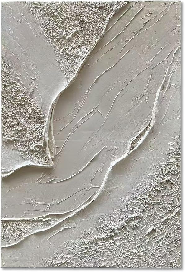 NANKAI Art Hand-Drawn 45x30 inch White Textured Art Oil Painting in Modern Large Abstract Style, ... | Amazon (US)
