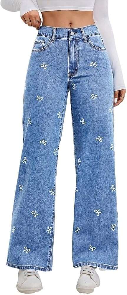 Baggy Jeans Women, Elastic Waist Wide Leg Loose Non-Stretch Denim Pants | Amazon (US)