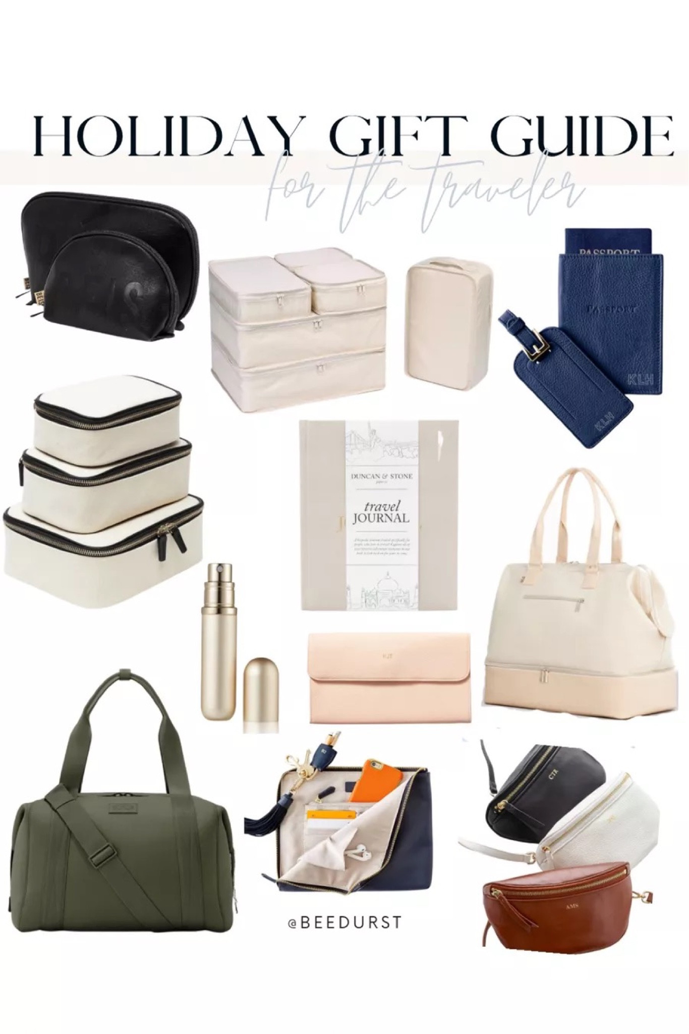 Gift guide for the traveler in your life! Packing cubes, luggage tags, monogrammed luggage tags, Beis bag, Dagne Dover bag, crossbody bag, Travel journal, packing essentials, toiletry bag, holiday gifting, holiday travel

#LTKGiftGuide #LTKHoliday #LTKtravel