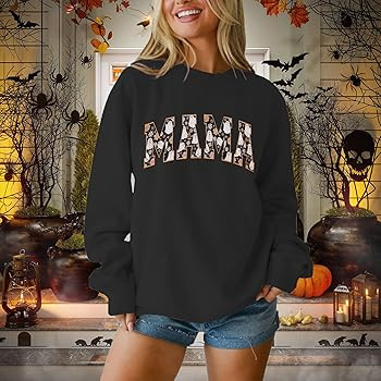 BOUTIKOME Halloween Mama Sweatshirt Womens Ghost Graphic Crewneck Shirts Long Sleeve Pullover Spo... | Amazon (US)