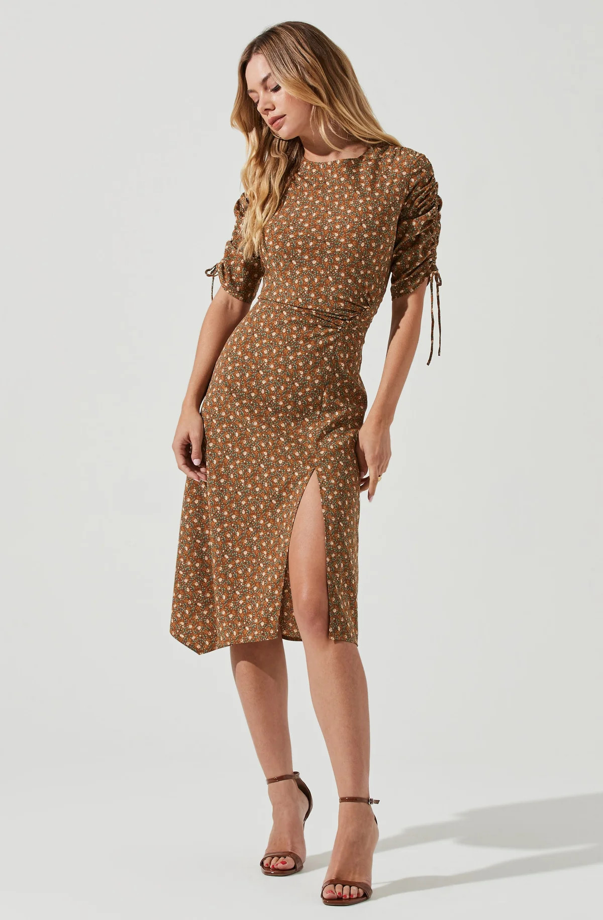 Ruched Sleeve Midi Dress | ASTR The Label (US)